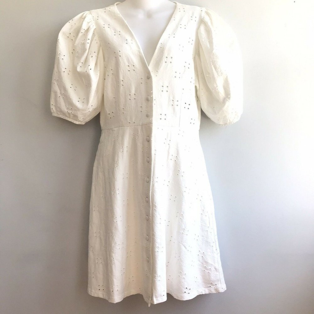H&M Womens Eyelet Puff Sleeve Button Front dress
